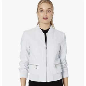 Guess vegan leather jacket. Moto style light blue/grey Sz S